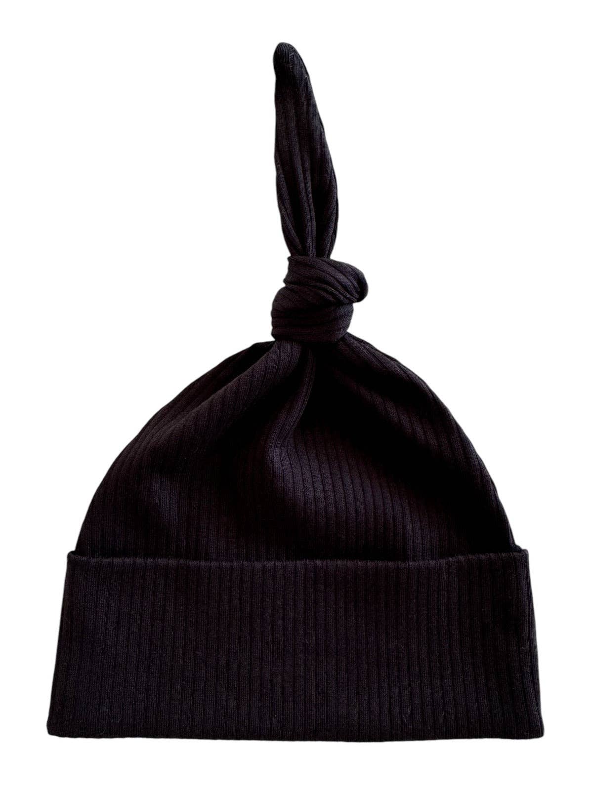 organic cotton baby beanie - black ribbed teture