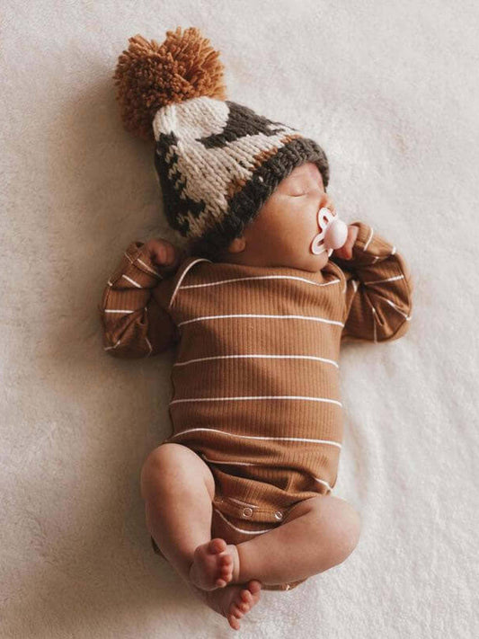 organic baby bodysuit - saddle stripe ribbed cotton
