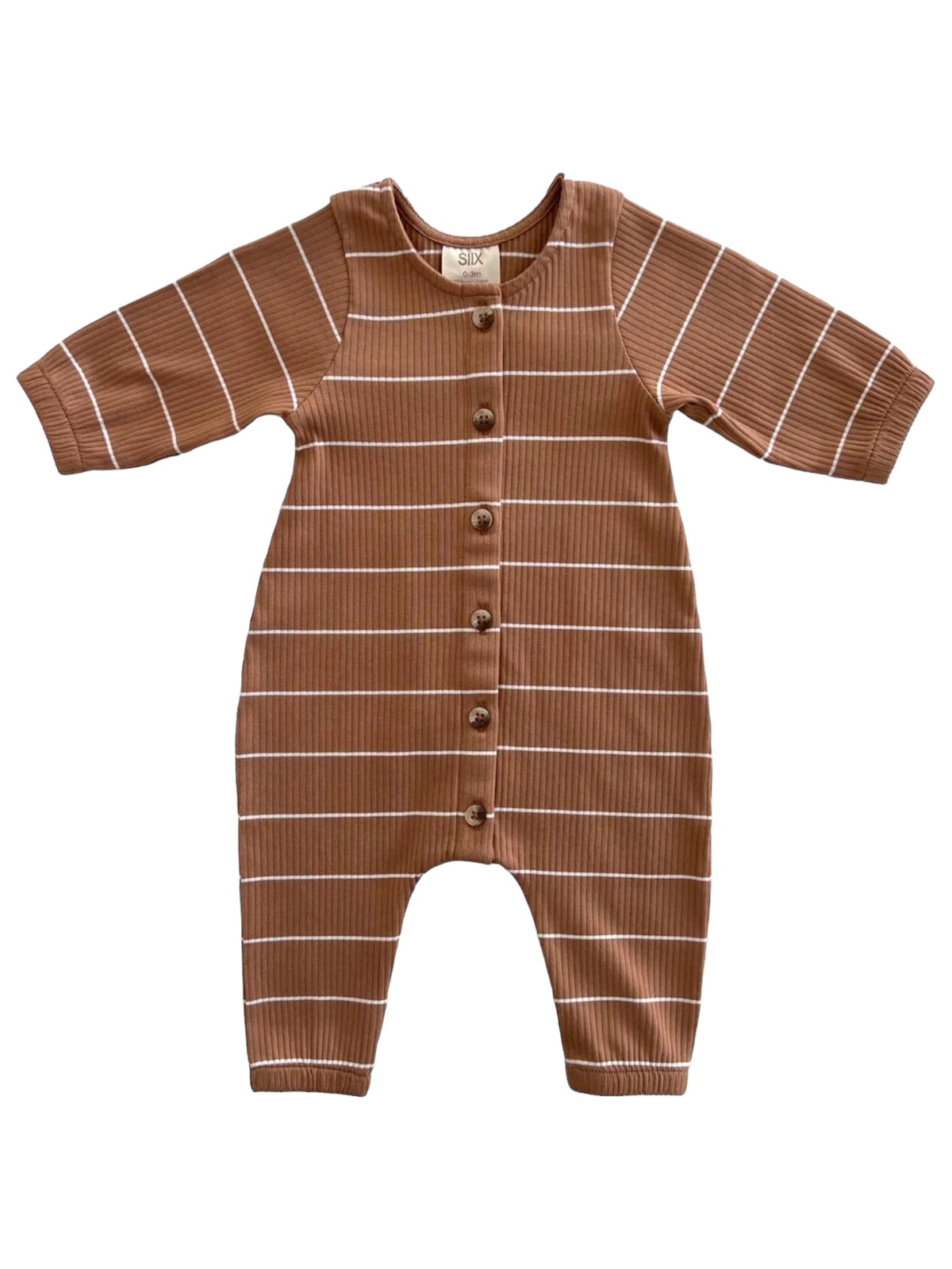 organic baby jumpsuit - saddle stripe ribbed cotton