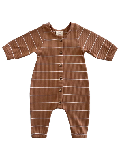 organic baby jumpsuit - saddle stripe ribbed cotton